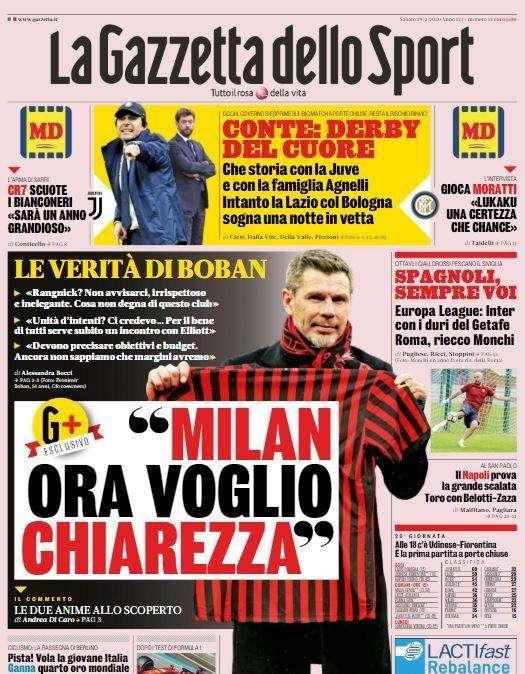 Gazzetta - "Boban: "Milan, ora voglio chiarezza". Conte: derby del cuore