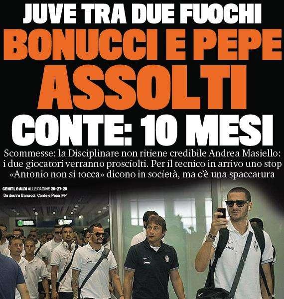 Gazzetta - Pepe e Bonucci assolti, Juve spaccata su Conte
