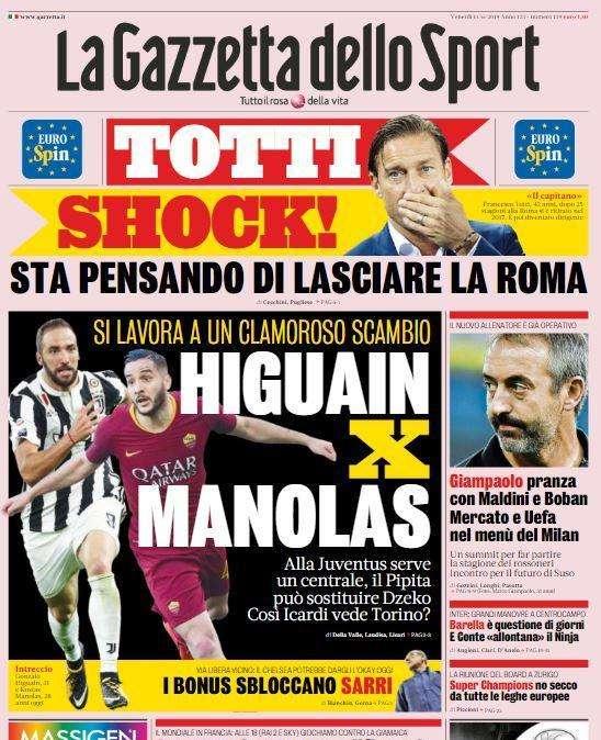 Gazzetta - Higuain per Manolas?
