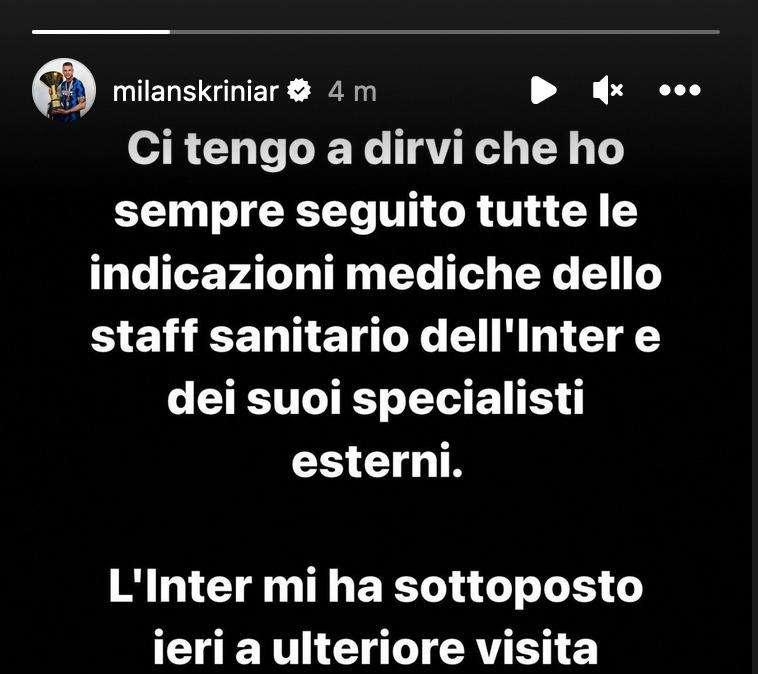 QUI INTER - Polemiche sull'infortunio di Skriniar, il calciatore puntualizza: "Ho sempre seguito le indicaziomi del club"