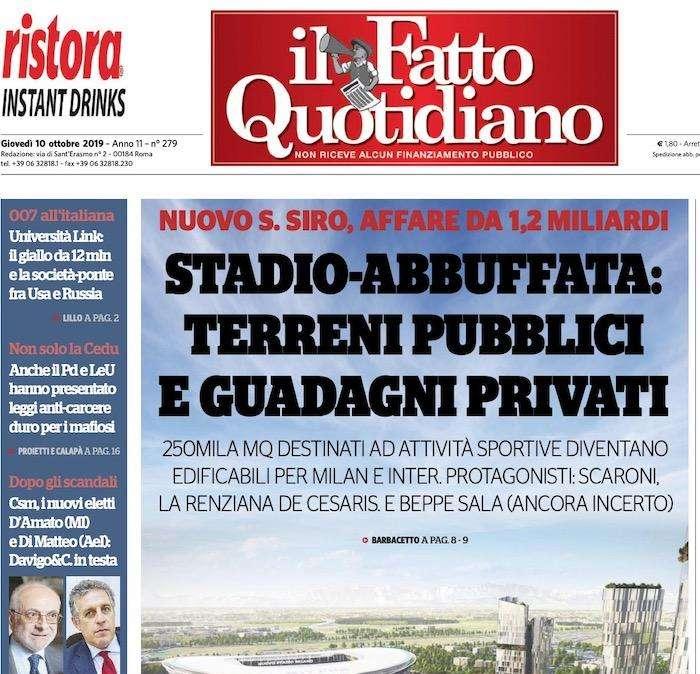 Il Fatto Quotidiano - Stadio San Siro-abbuffata: terreni pubblici e guadagni privati