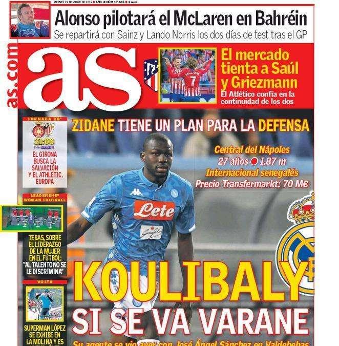 AS - Il Real Madrid irrompe su Koulibaly