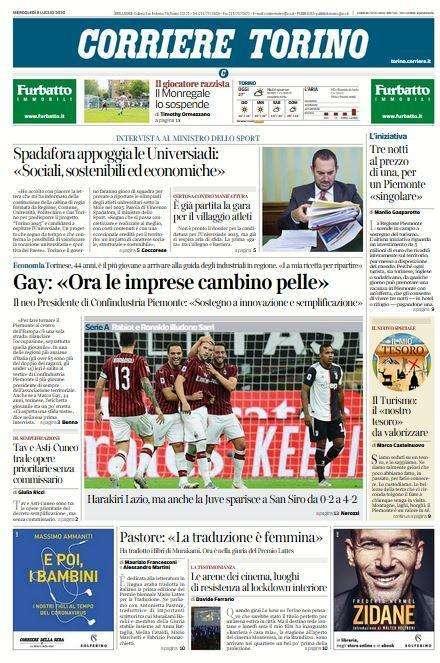 Corriere di Torino - Harakiri Lazio, ma anche la Juve sparisce a San Siro da 0-2 a 4-2