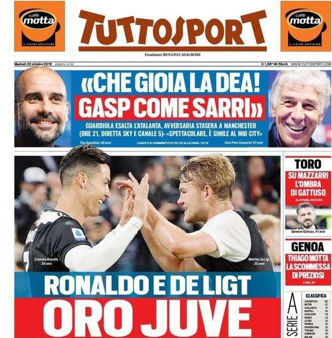 Tuttosport - Ronaldo e De Ligt, oro Juve