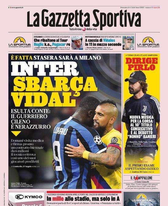 Gazzetta - Inter, sbarca Vidal, Juve, dirige Pirlo