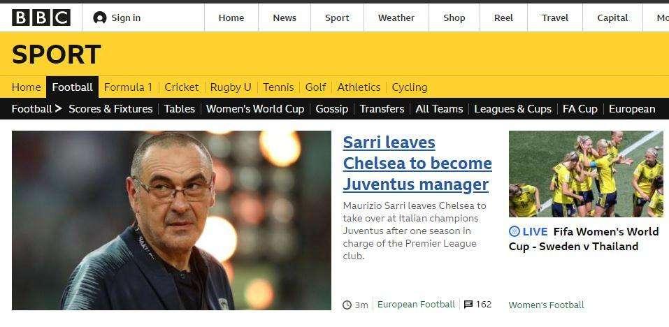 Dall'Inghilterra: Sarri alla Juventus, i titoli dei tabloid 