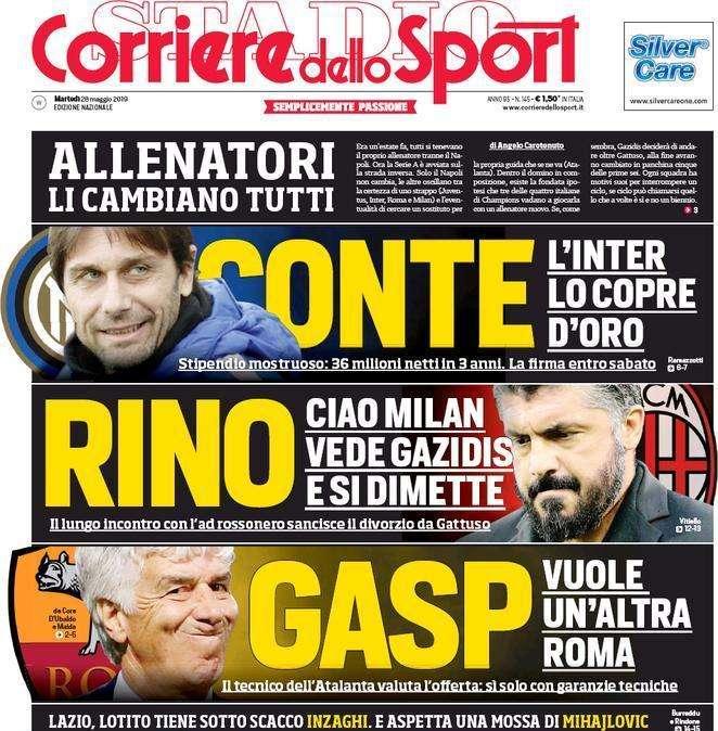 Corsport - L'Inter copre d'oro Conte. Gattuso si dimette. Gasp vuole un'altra Roma. Lotito tiene sotto scacco Inzaghi