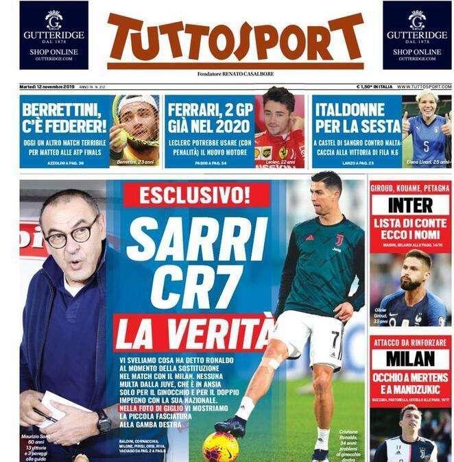 Tuttosport - Esclusivo! Sarri - CR7, la verità. Milan, occhio a Mertens e a Mandzukic