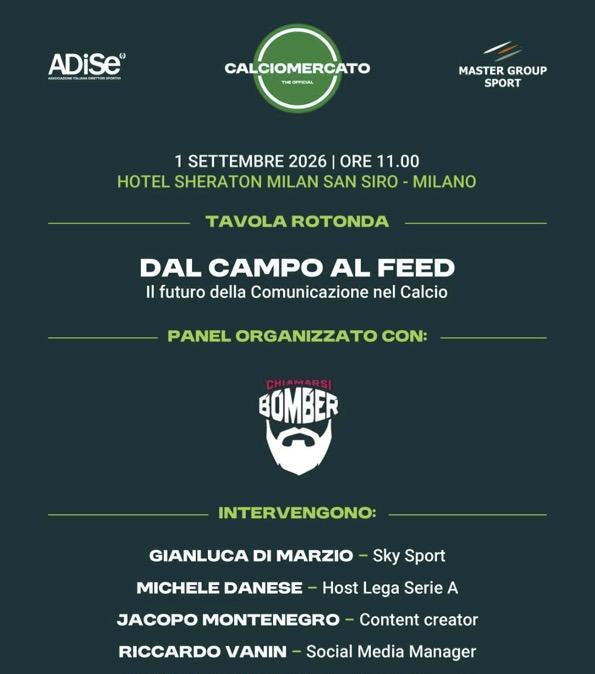 Calciomercato, domani mattina allo Sheraton tavola rotonda: "Dal campo al feed: il futuro della comunicazione nel calcio"