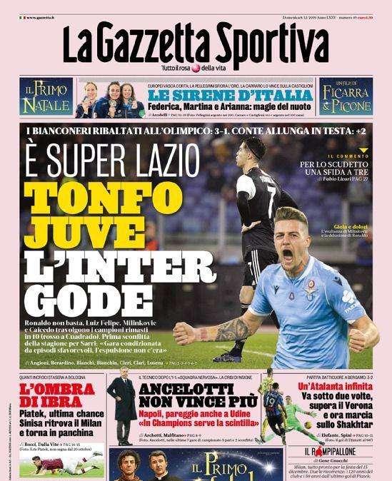Gazzetta - Tonfo Juve, l’Inter gode