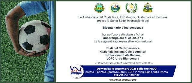 Jofc Urbe bianconera, il 19 settembre quadrangolare con le ambasciate di Costa Rica, El Salvador, Guatemala e Honduras
