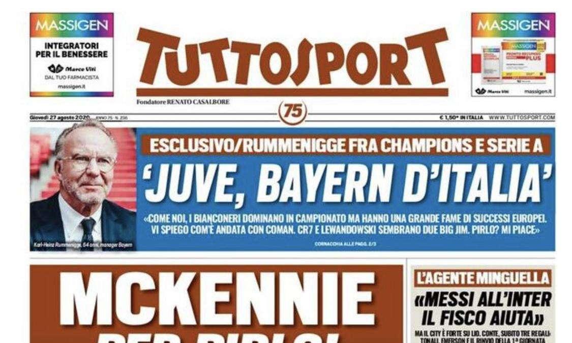 Tuttosport - MCKennie per Pirlo