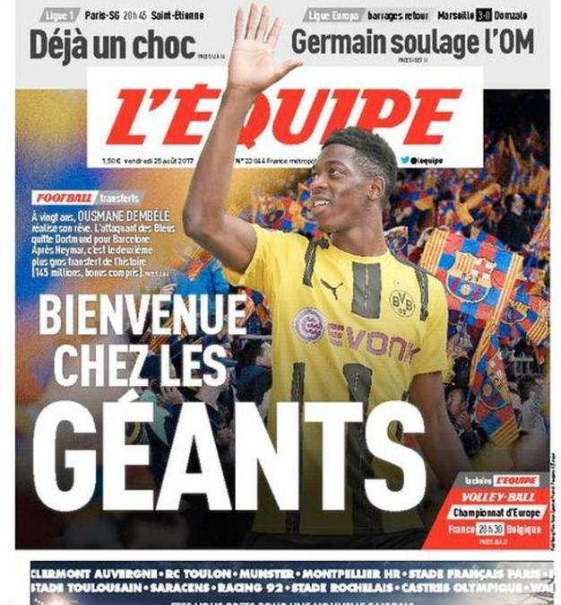 L'Équipe - Dembele, benvenuto tra i giganti 