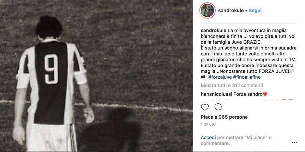 Kulenovic annuncia: "La mia avventura alla Juve è finita, è stato un grande onore indossare questa maglia"