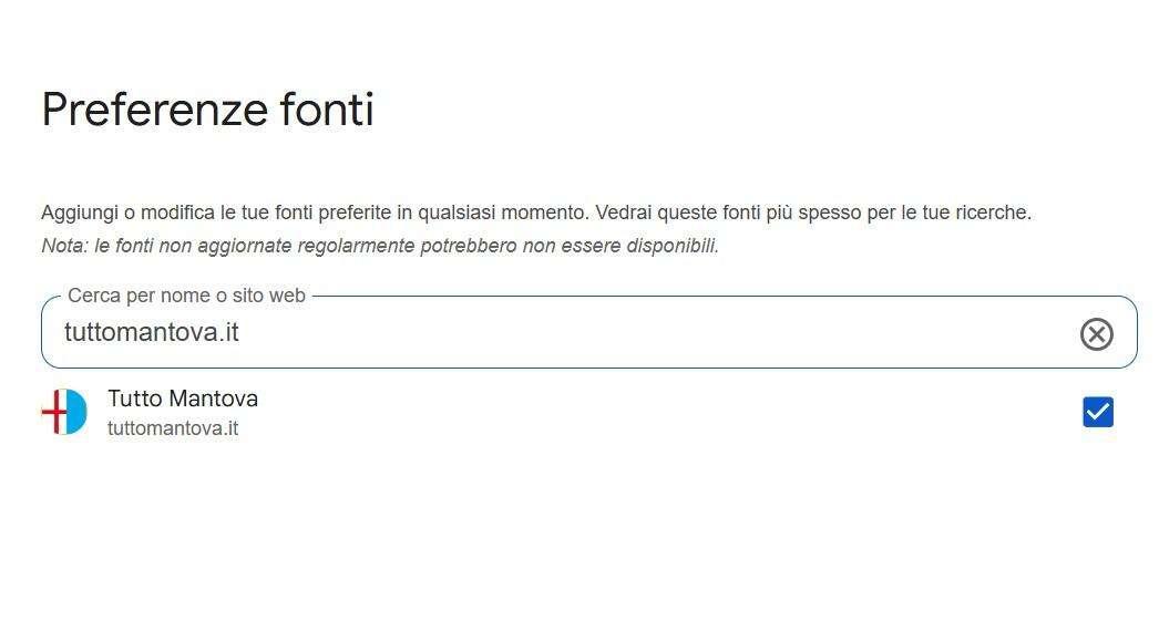 Google "Fonti preferite": aggiungi subito TuttoMantova.it
