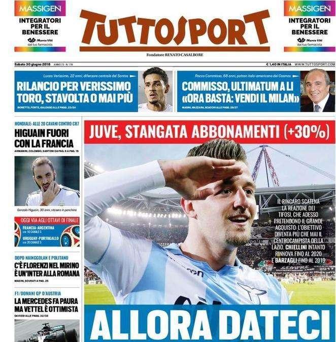 Tuttosport titola: "Allora dateci Milinkovic"