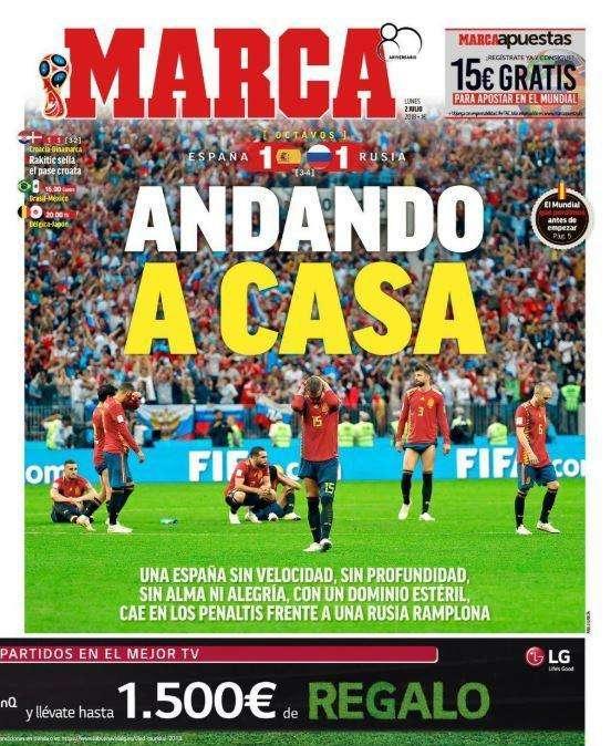 Spagna eliminata, Marca: "Tornando a casa"