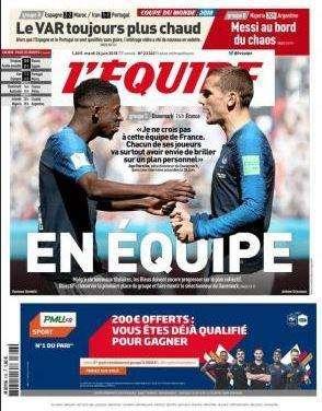 Francia, L'Equipe: "En équipe"