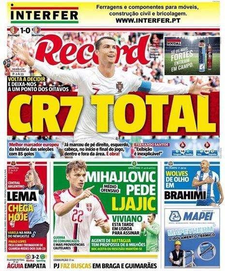 L'apertura di Record che esalta Ronaldo: "CR7 total"