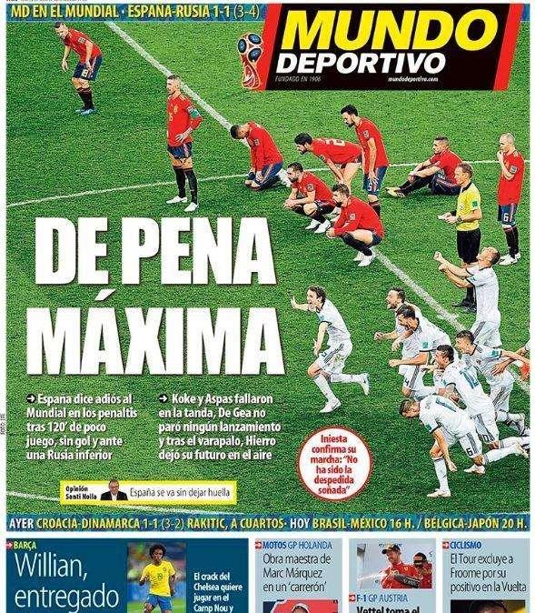 Spagna fuori dal Mondiale, Mundo Deportivo: "De péna maxima"