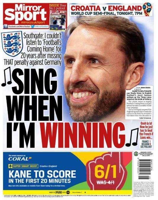 Il Mirror titola sul motto 'Football's Coming Home': "Cantate quando stiamo vincendo"