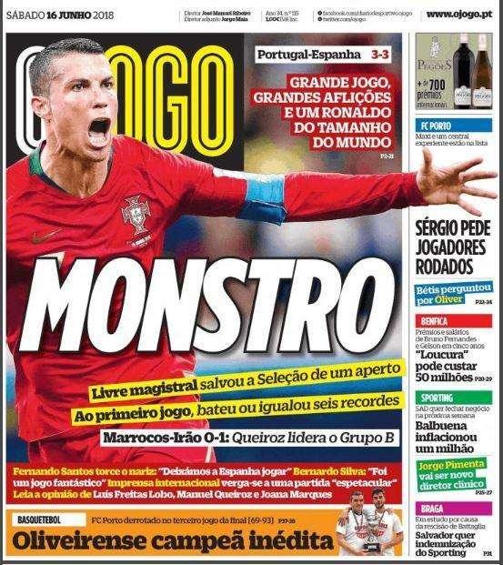 L'apertura di O Jogo su Ronaldo: "Monstro"