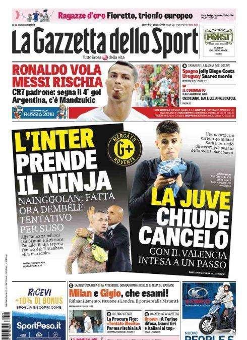 L'apertura della Gazzetta: "Ronaldo vola, Messi rischia"