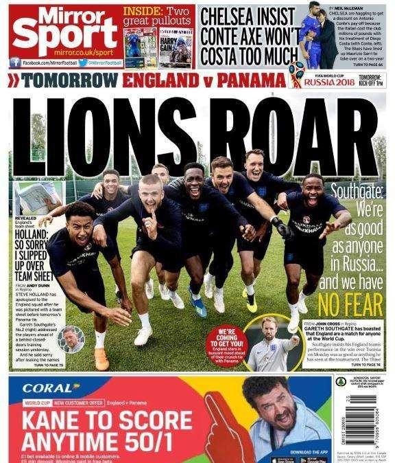 Inghilterra, il Daily Mirror suona la carica: "Il ruggito dei Leoni"