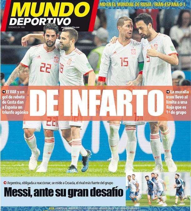 L'apertura del Mundo Deportivo sulla Spagna: "De Infarto"