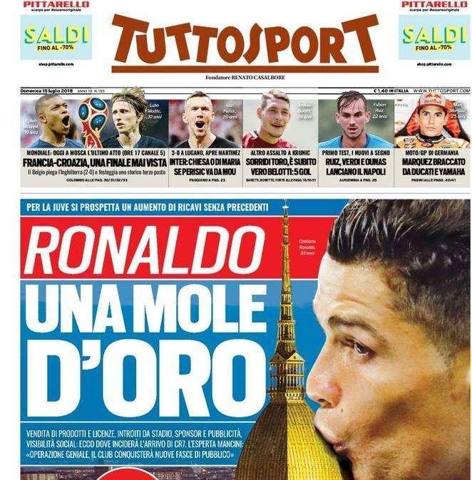 L'apertura di Tuttosport:  "Francia-Croazia, una finale mai vista"