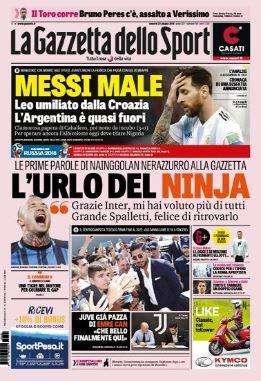 L'apertura della Gazzetta: "Messi Male, Argentina quasi fuori"