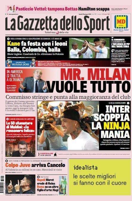 Gazzetta dello Sport: "Kane fa festa con i leoni. Balla, Colombia, balla"