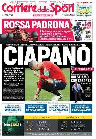 Spagna eliminata, Corriere dello Sport: "Ciapanò"