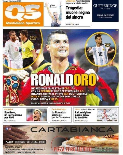 L'apertura del Quotidiano Sportivo: "Ronaldoro"