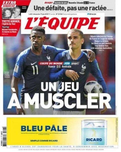 Francia, L'Equipe in prima pagina: "Una partita muscolare"