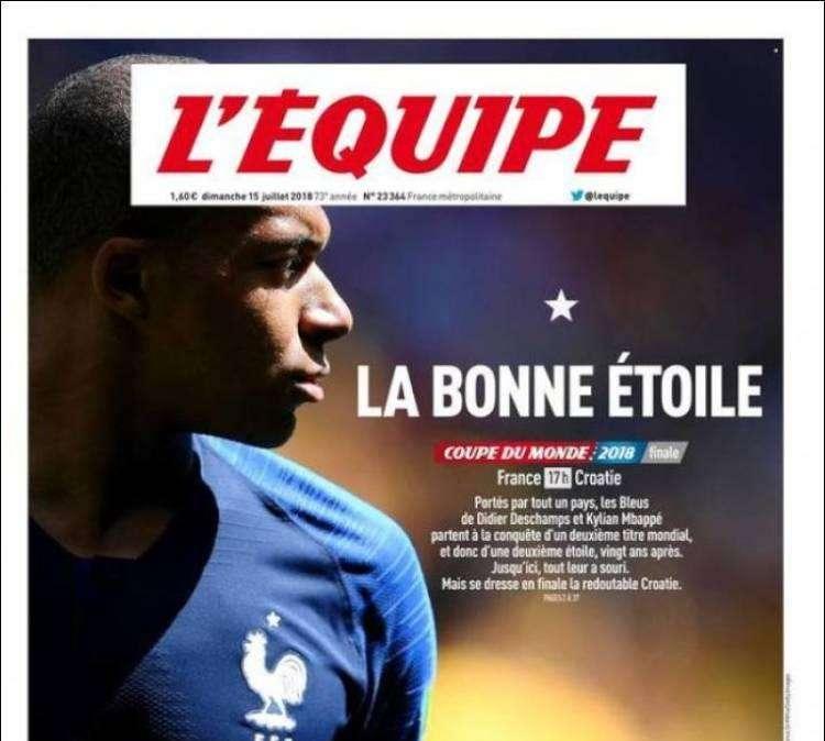 L'apertura de L'Equipe con Mbappè: "La buona stella"