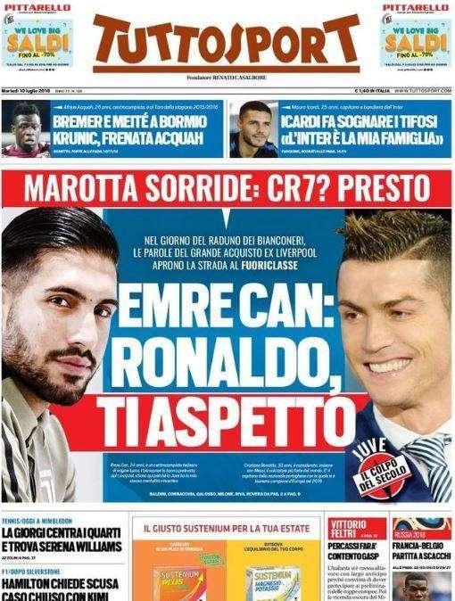 Tuttosport: "Emre Can: 'Ronaldo, ti aspetto'"