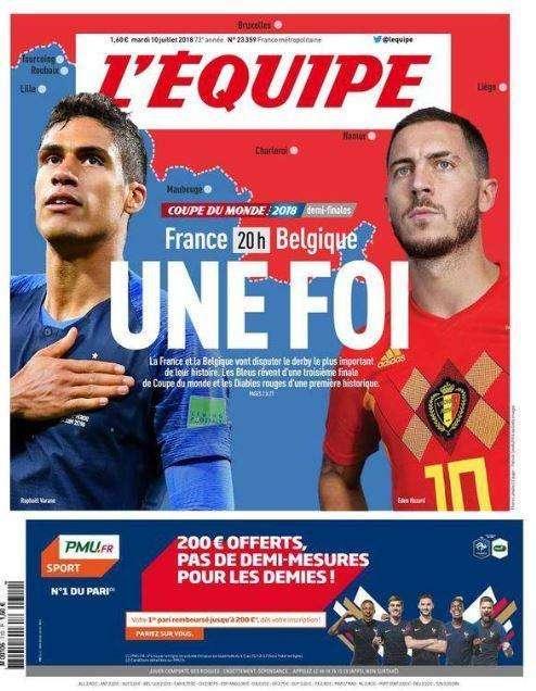L'Equipe e il derby Mondiale tra Francia e Belgio: "Una fede"