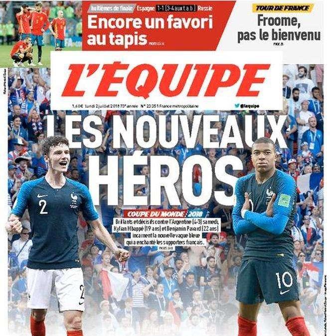 Francia, L'Equipe celebra Pavard e Mbappé: "I nuovi eroi"