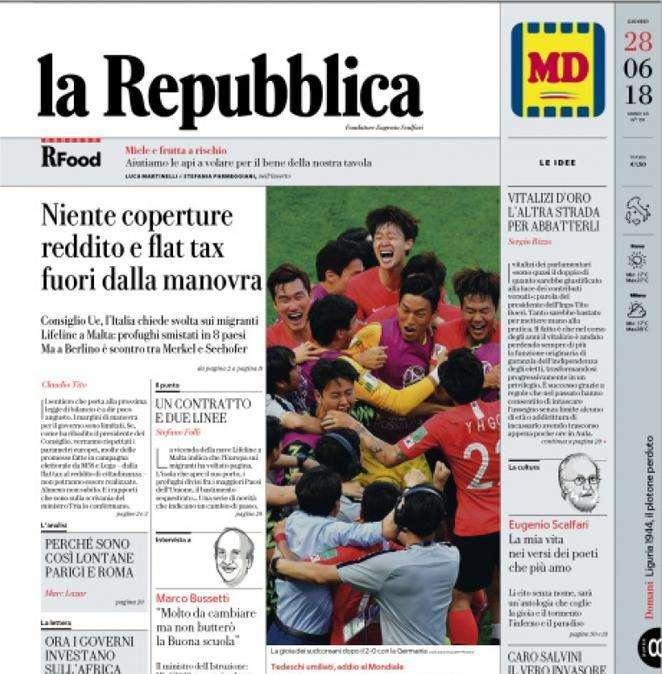 La Repubblica in prima pagina: "La Corea della Germania"