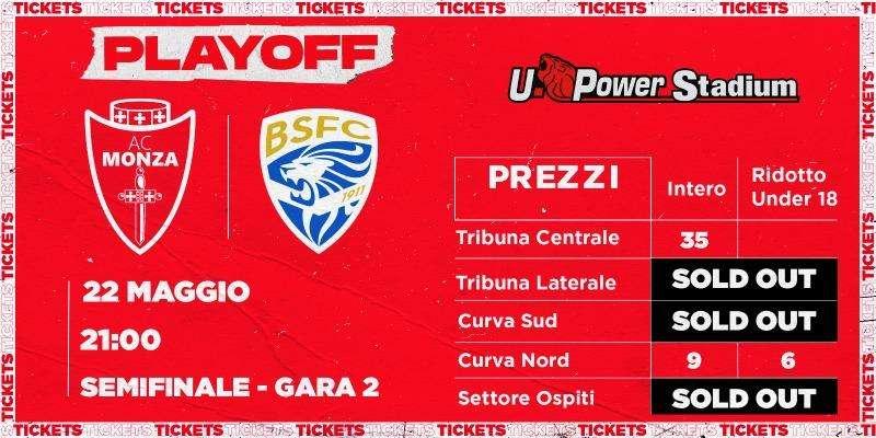 Monza-Brescia: disponibili ancora dei biglietti in Curva Nord e Tribuna
