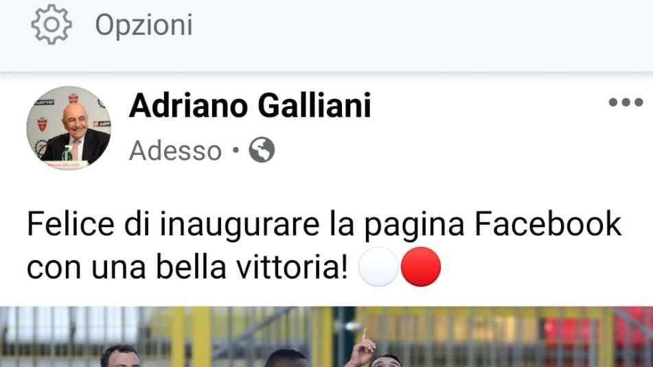 Galliani sbarca su Facebook: "Felice di inaugurare la pagina con una bella vittoria"