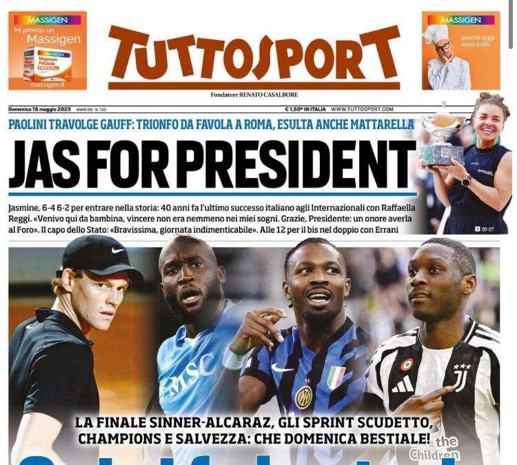 Stasera Inter-Lazio e Parma-Napoli, Tuttosport: "Qui si fa la storia"
