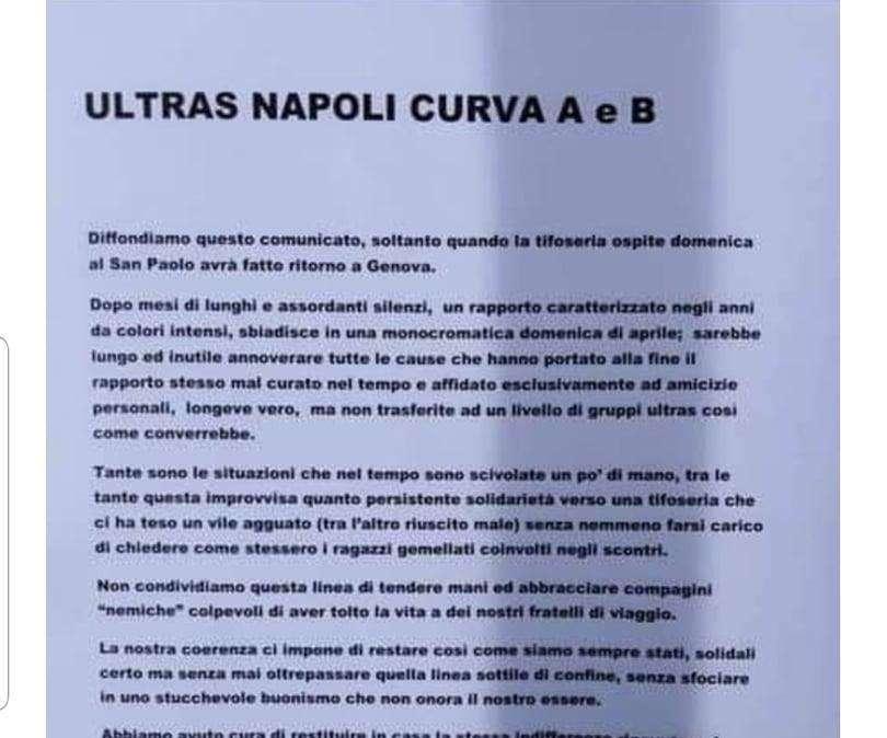 FOTO - Clamoroso, rotto lo storico gemellaggio col Genoa! Comunicato ufficiale 'Ultras Curva A e B' con tutti i motivi