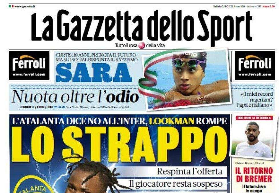 No dell'Atalanta e Lookman rompe, Gazzetta dello Sport: "Lo strappo"
