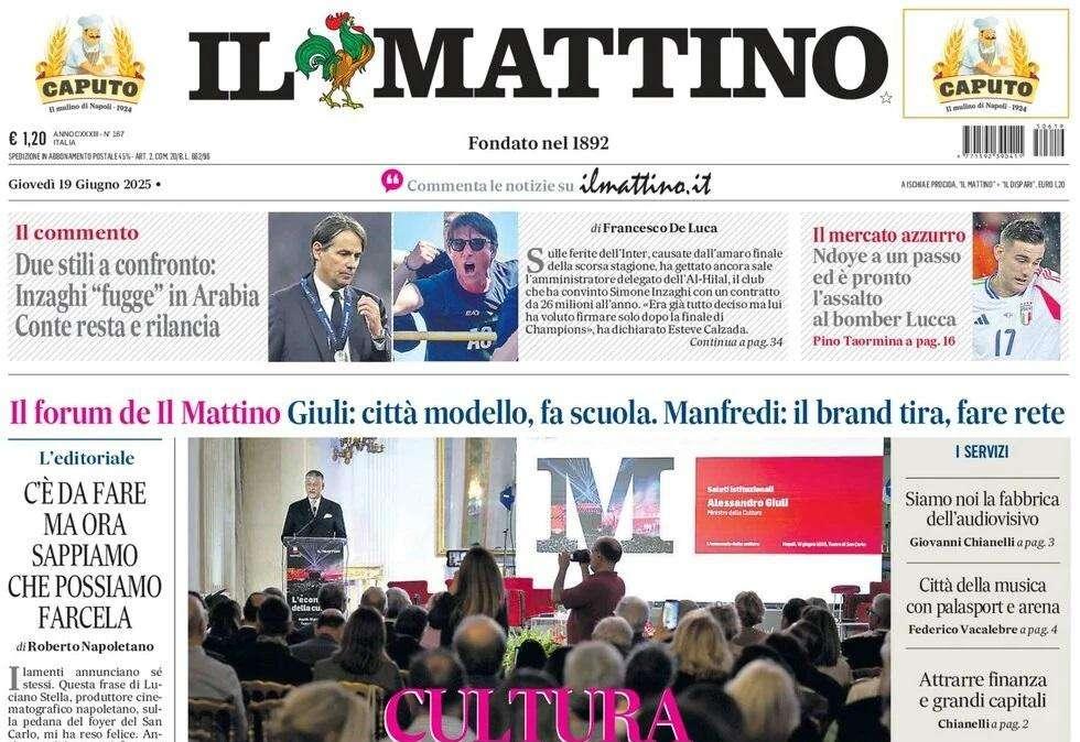 Il Mattino: "Due stili a confronto: Inzaghi 'fugge' in Arabia, Conte resta e rilancia"