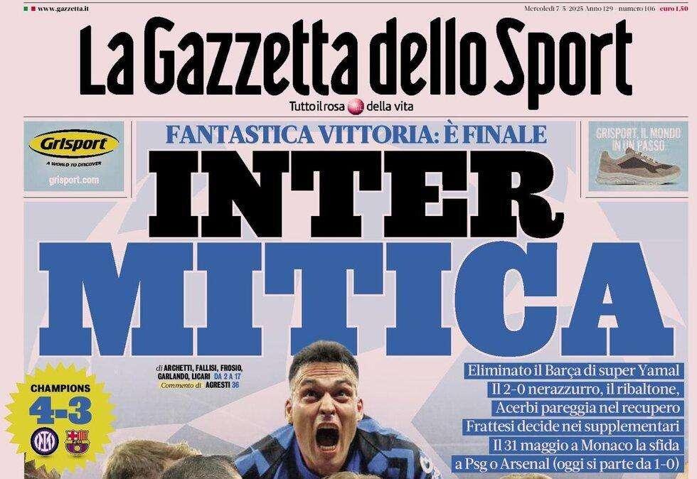 Gazzetta dello Sport esulta: "Inter mitica"