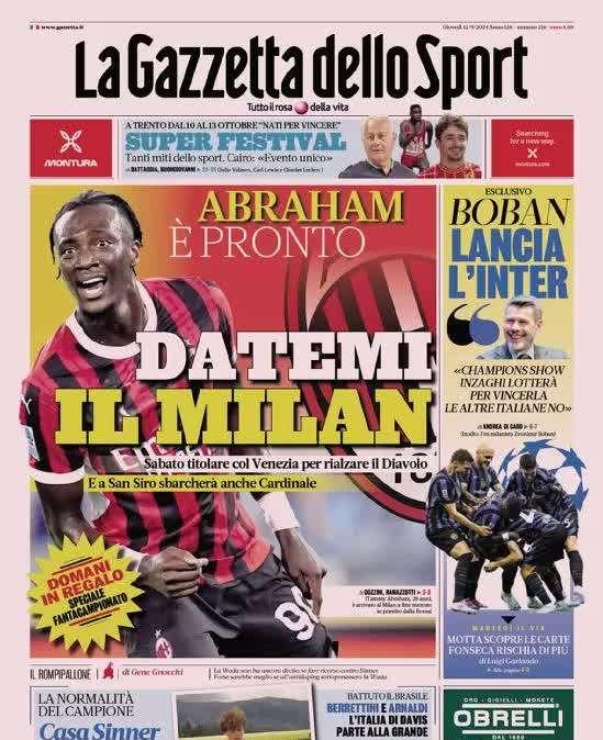 Gazzetta dello Sport su Abraham: "Datemi il Milan"