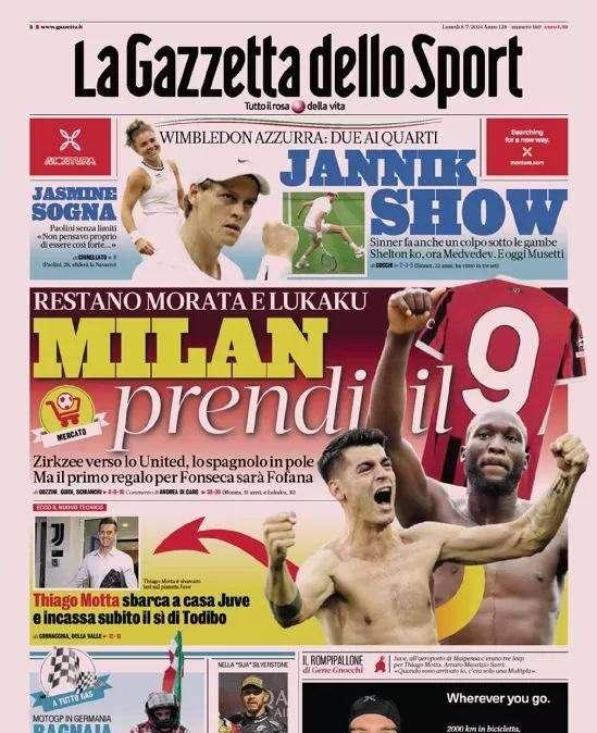 Gazzetta: "Milan prendi il 9. Restano Morata e Lukaku"