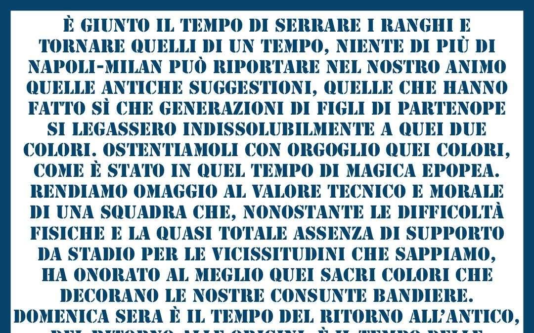 "Cori, sciarpe e bandiere per una squadra che ci onora", la Curva B carica l'ambiente per Napoli-Milan